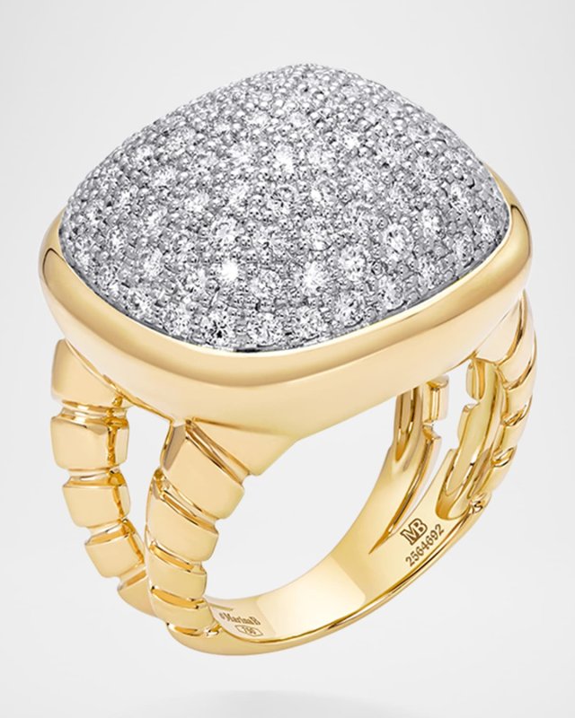 Tigella 18K Yellow Gold Pave Diamond Ring, Size